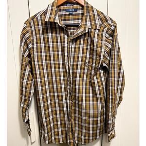 IZOD‎ Brown Yellow Plaid Button Down Long Sleeve Casual Shirt Men’s XL Regular